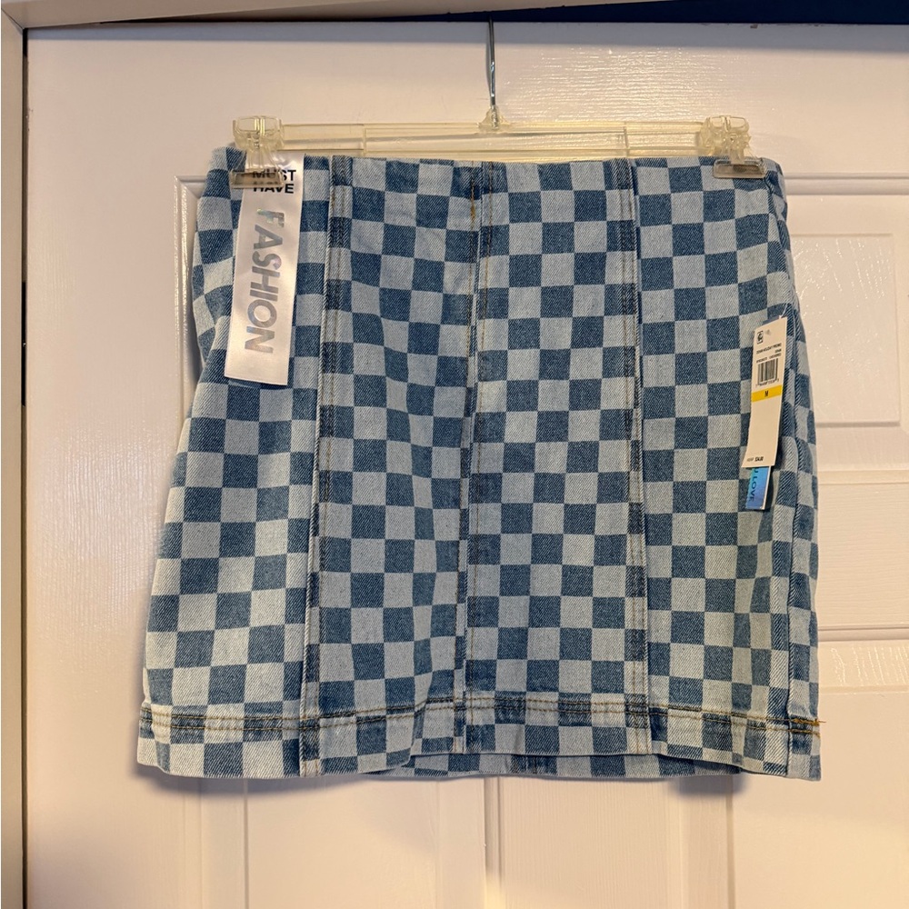 Tinseltown Blue and White Checkered Mini Skirt